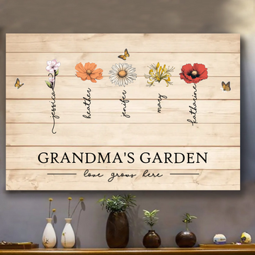 Grandma's Garden Love Grows Here Beautiful Birth Month Flower Gift For Grandma Mom Personalized Poster or Canvas