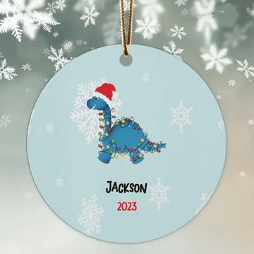 Christmas Dinosaur Personalized Ornament - Custom Name Kid Christmas Gift
