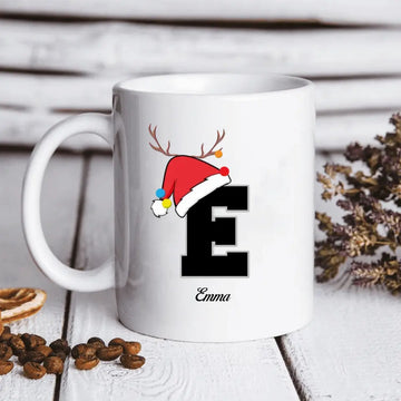 Christmas Custom Name Initial Personalized Mug, Christmas Gift Mug