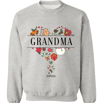 Christmas Heart Sweatshirt, Christmas Gift For Grandma With Custom Kids Name