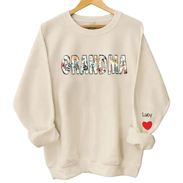 Flowery Mama Nana Custom Kids On Sleeve Personalized Sweatshirt - Gift for Grandma Mom