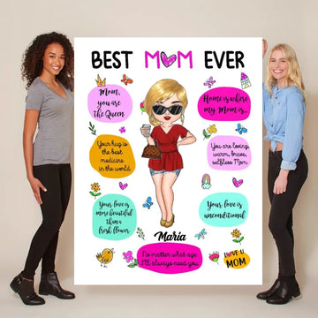 Best Mom Ever Personalized Blanket Best Gift For Mom, Grandma, Mother’s Day Gift Ideal