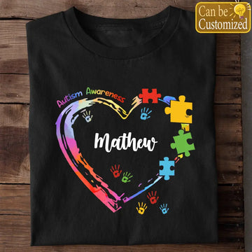 Personalized Autism Heart Colorful Custom Name T Shirt