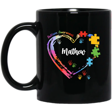 Personalized Autism Heart Colorful Custom Name Mug