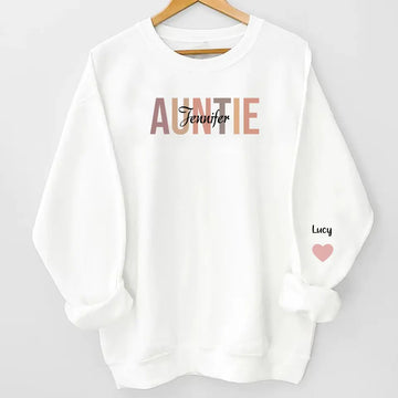 Auntie With Kid Names Personalized Sleeve Print Sweatshir Mothers Day Gift
