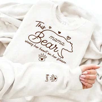 This Mama Nana Bear Wears Her Heart On Her Sleeve Personalized Sweatshirt, Gift for Mom, Grandma