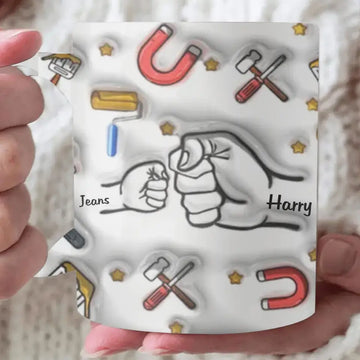 Baby and Dad Fist Bump, Personalized 3D Inflated Effect Printed Mug, Father Day Gift For Dad, Grandpa