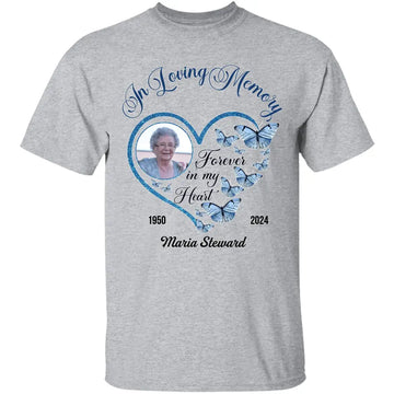 In Loving Memory Sparkling Heart Memorial Butterflies Personalized T-shirt