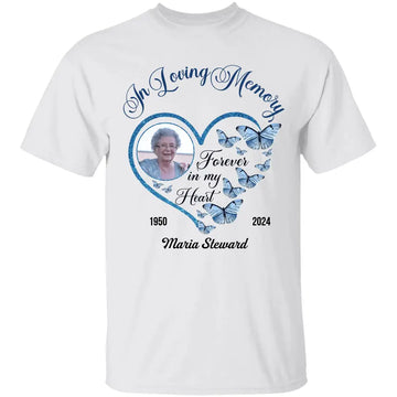 In Loving Memory Sparkling Heart Memorial Butterflies Personalized T-shirt