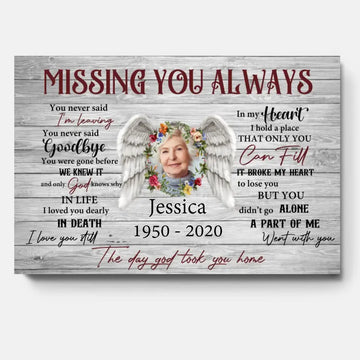 Missing You Always In Loving Memory Photo Canvas Wall Art, Personalized Memorial Gift For Loss Of Mom, Dad, Daughter Son In Loving Memory Sympathy Canvas - Custom Photo Memorial Canvas