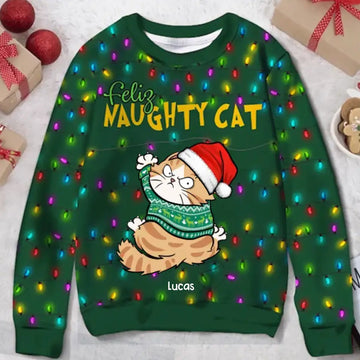 Naughty Cat Personalized 3D Knitted Ugly Sweater - Gift For Cat Lover - Christmas Gift