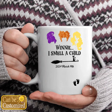 Personalized Winnie I Smell a Child Mug - Custom Pregnancy Announcement Halloween Gift