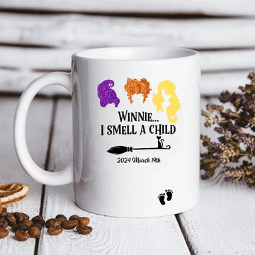 Personalized Winnie I Smell a Child Mug - Custom Pregnancy Announcement Halloween Gift