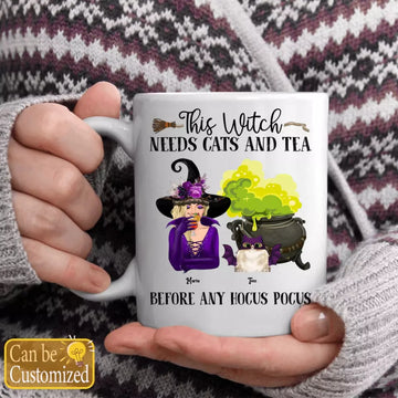 This Witch Needs Cats And Her Drink Before Hocus Pocus Personalized Mug Halloween Gift, Custom Gift For Cat Lovers, Cat Mom, Cat Dad