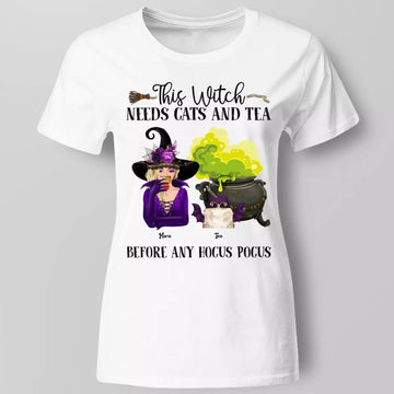 This Witch Needs Cats And Her Drink Before Hocus Pocus Personalized Shirt Halloween Gift, Custom Gift For Cat Lovers, Cat Mom, Cat Dad