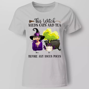 This Witch Needs Cats And Her Drink Before Hocus Pocus Personalized Shirt Halloween Gift, Custom Gift For Cat Lovers, Cat Mom, Cat Dad