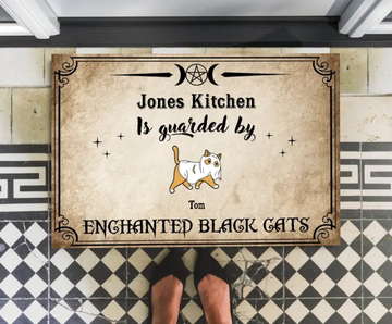 Witch’s Kitchen Is Guarded By Enchanted Black Cats, Custom Personalized Cat Doormat - Halloween Gift Idea For Cat Lover