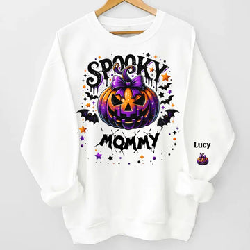 Spooky Grandma Halloween Pumpkin Personalized Sweatshirt With Design On Sleeve - Halloween Gift for Mom, Grandma