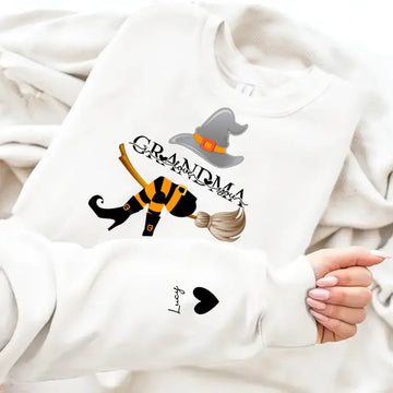 Personalized Grandma Life Witch With Grandkids Halloween Sweatshirt With Design On Sleeve - Halloween Gift For Mom, Grandma