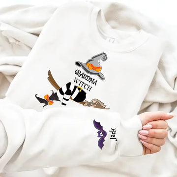 Grandma Witch Like A Normal Grandma But More Magical Personalized Sweatshirt With Design on Sleeve, Gift For Grandma