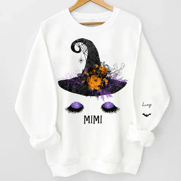 Personalized Halloween Grandma Witch Hat Sweatshirt With Design On Sleeve, Gift for Grandma, Mom