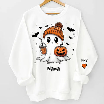 Fall Season Halloween Grandma Boo Personalized Sleeve Printed Sweatshirt - Gift For Grandma