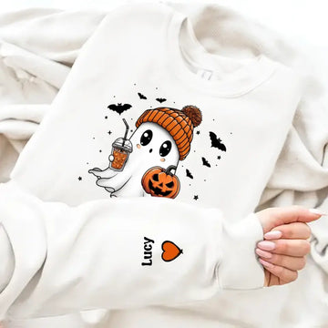 Fall Season Halloween Grandma Boo Personalized Sleeve Printed Sweatshirt - Gift For Grandma