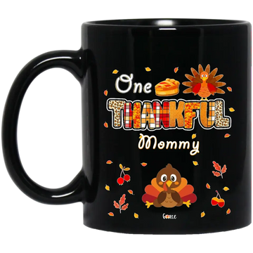 One Thankful Grandma Little Turkeys - Personalized Custom Mugs - Thanksgiving Gifts, Birthday, Loving, Funny Gift for Grandma/Nana/Mimi, Mom, Wife, Grandparent