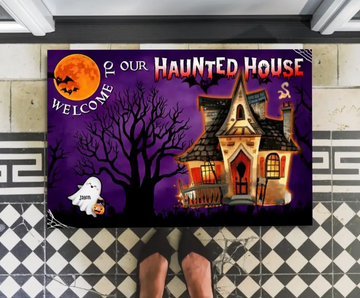 Haunted House Personalized Doormat, Halloween Gift For Family