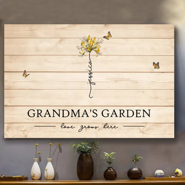 Grandma's Garden Love Grows Here Beautiful Birth Month Flower Gift For Grandma Mom Personalized Poster or Canvas