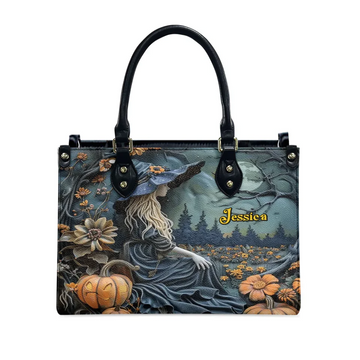 Beautiful Witches Personalized Name Leather Handbag With Halloween Theme - Halloween Gift Bag