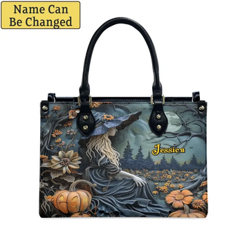 Beautiful Witches Personalized Name Leather Handbag With Halloween Theme - Halloween Gift Bag