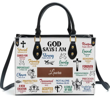 What God Says About You Personalized Leather Handbag - Custom Name Leather Bag With Handle For Christian Women - Gift For Mom, Grandma, Her