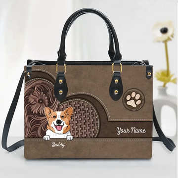 Dog Personalized Leather Handbag, Customized Gift For Dog Lovers, Dog Mom, Dog Dad, Custom Name Dogs