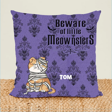 Welcome Foolish Mortals Cat Personalized Custom Pillow, Halloween Gift For Cat Owners, Cat Lovers