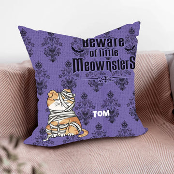 Welcome Foolish Mortals Cat Personalized Custom Pillow, Halloween Gift For Cat Owners, Cat Lovers