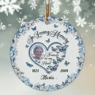 Sparkling Heart Memorial Butterflies Personalized Circle Ceramic Ornament, Memorial Gift for Christmas