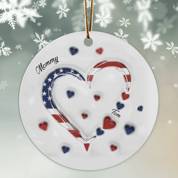 4th of July Grandma Mom Kids Heart In Heart Family Personalized Custom 3D Inflated Effect Printed Ornament, Christmas Gift For Mom, Grandma