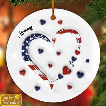 4th of July Grandma Mom Kids Heart In Heart Family Personalized Custom 3D Inflated Effect Printed Ornament, Christmas Gift For Mom, Grandma