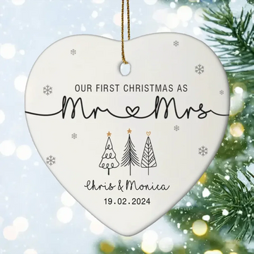 Our First Christmas As Mr & Mrs, Personalized Ceramic Ornament Gift For Couple