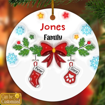 Family Stocking Personalized Circle Ceramic Ornament, Christmas Gift for Family