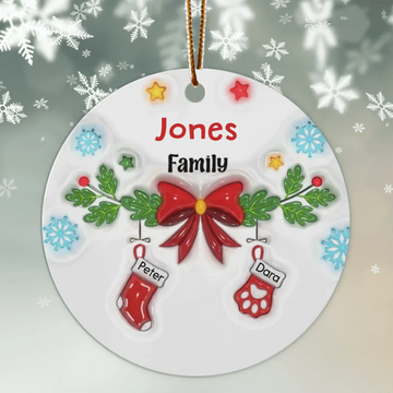 Family Stocking Personalized Circle Ceramic Ornament, Christmas Gift for Family