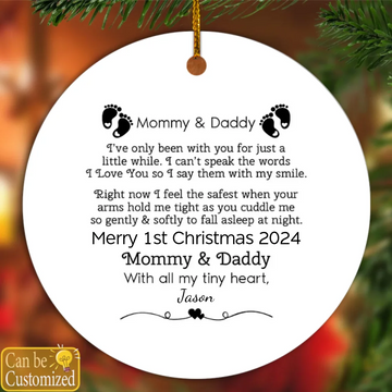 Mommy and Daddy 1st Christmas, Personalized Ceramic Ornament, Custom Name, Newborn Gift