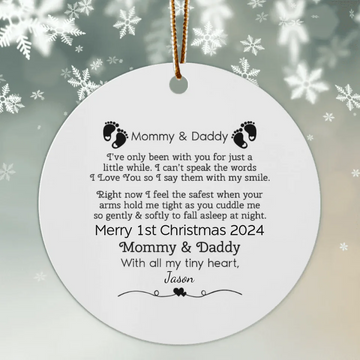 Mommy and Daddy 1st Christmas, Personalized Ceramic Ornament, Custom Name, Newborn Gift