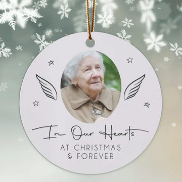 Angel Wings Memorial Photo Personalized Ceramic Christmas Ornament, Memorial Gift