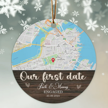 Our First Date Personalized Map Ceramic Ornament, Couples First Christmas Ornament, Christmas Decorations For Couples