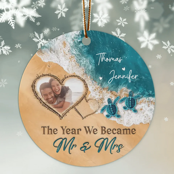 The Year We Became Mr & Mrs, Personalized Beach Christmas Ceramic Ornament, Gift For Couple