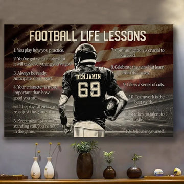 Football Life Lessons Personalized Canvas & Poster, American Flag Gift For Football Lovers