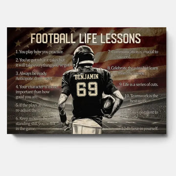 Football Life Lessons Personalized Canvas & Poster, American Flag Gift For Football Lovers