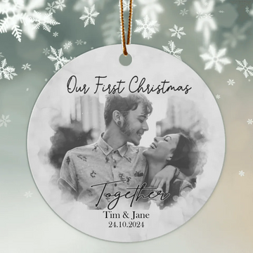 Custom Photo Our First Year Together, Couple Personalized Custom Ceramic Ornament, Christmas Gift For Husband Wife, Anniversary, First Christmas